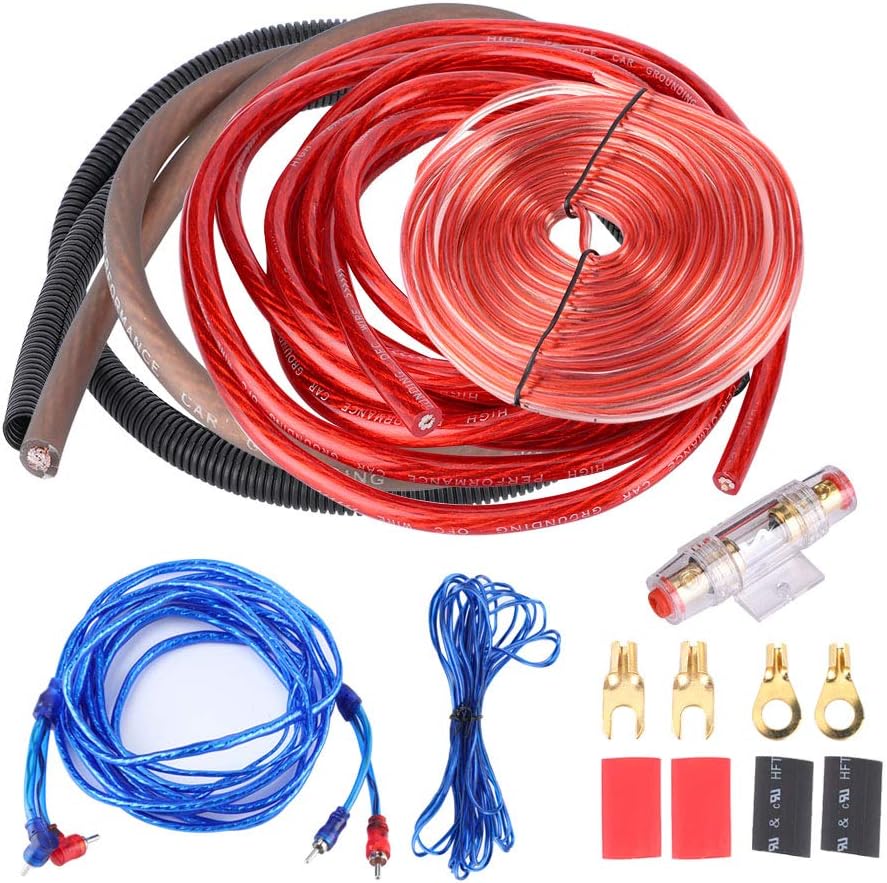 Vehicle Subwoofer Wiring Kit, Vehicle Sound Box Connected Amplifier Wiring kit, 4 Guage 2800W Car Audio Subwoofer Amplifier Speaker Installation Wire Cable Kit Fuse Suit